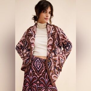 Farm Rio Pineapple Ikat Oversized Cardigan Sweater Belted M